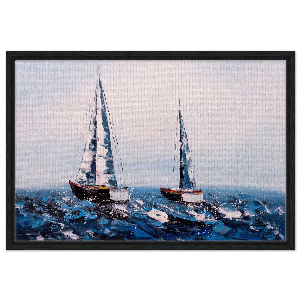 Sailing the Waves – Nautical Seascape Wall Art Print - Framed Canvas - 50x75 cm / 20x30″ - Black frame