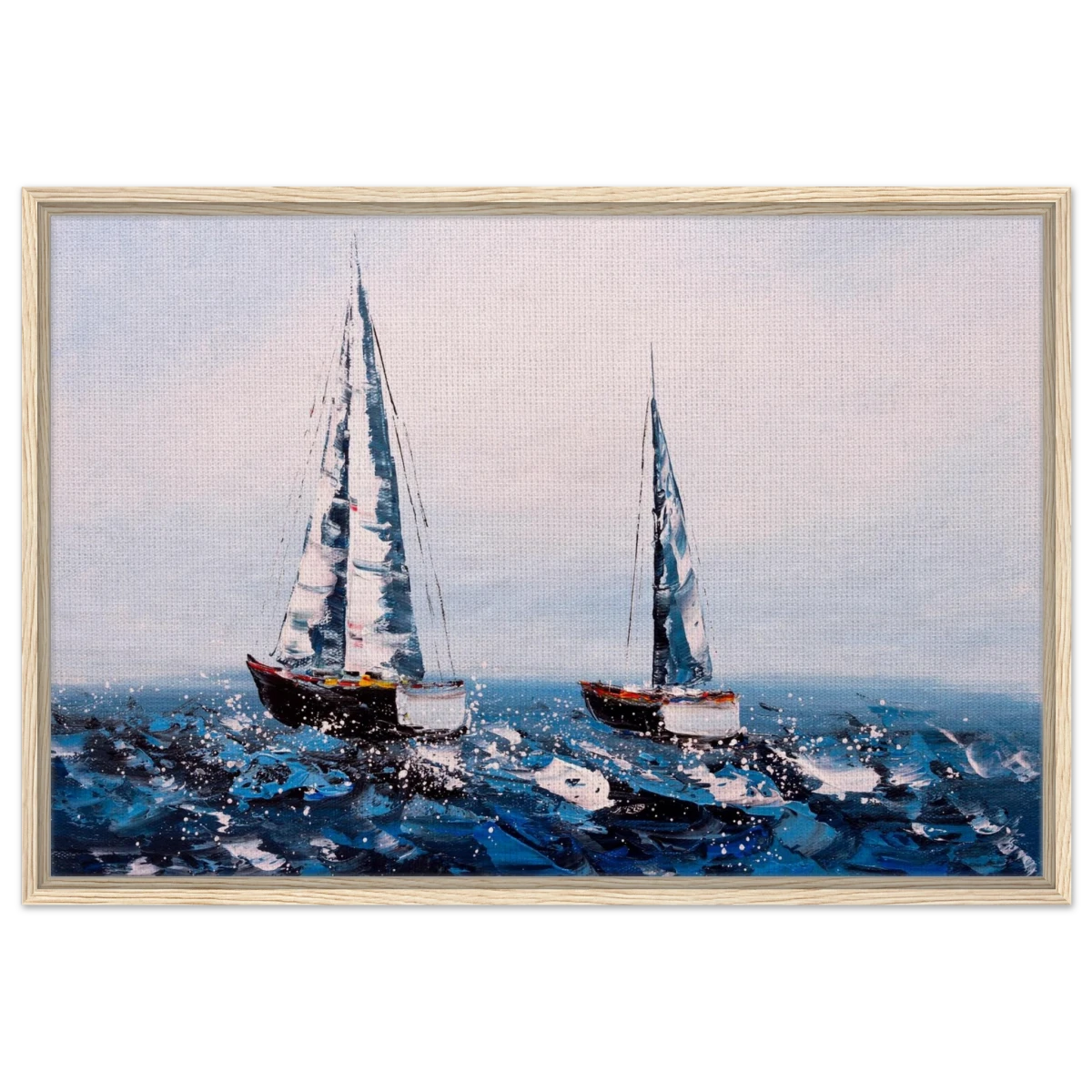 Sailing the Waves – Nautical Seascape Wall Art Print - Framed Canvas - 60x90 cm / 24x36″ - Wood frame