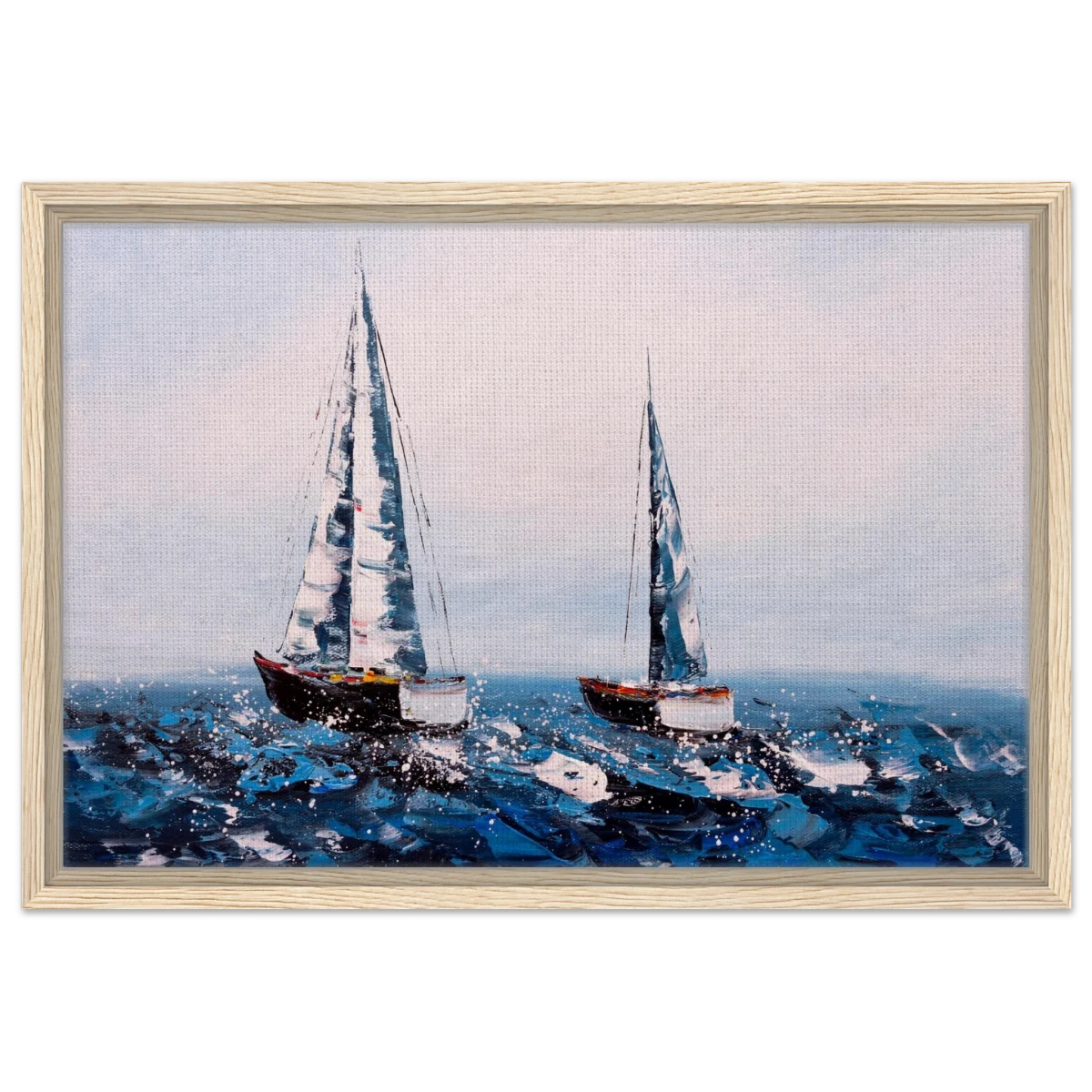 Sailing the Waves – Nautical Seascape Wall Art Print - Framed Canvas - 40x60 cm / 16x24″ - Wood frame