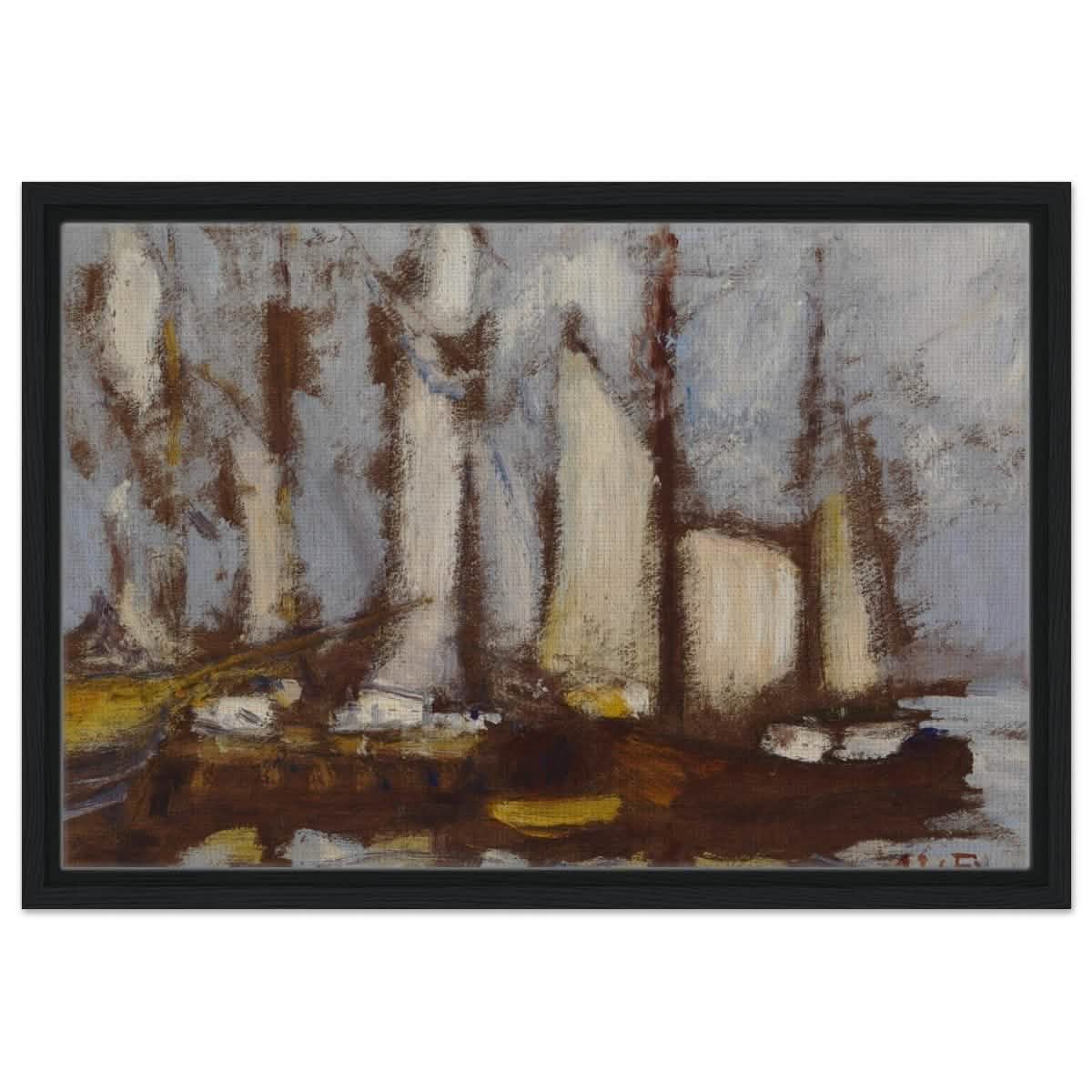 Sailing vessels, 1929, by Alfred William Finch | Vintage wall art print - Framed Canvas - 40x60 cm / 16x24″ - Black frame