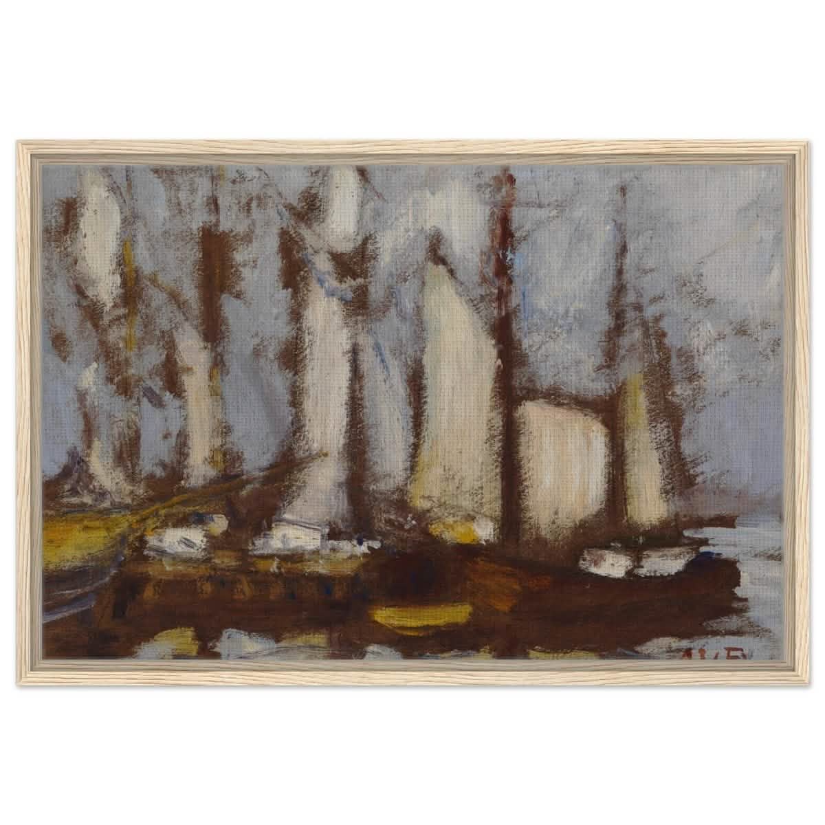 Sailing vessels, 1929, by Alfred William Finch | Vintage wall art print - Framed Canvas - 50x75 cm / 20x30″ - Wood frame