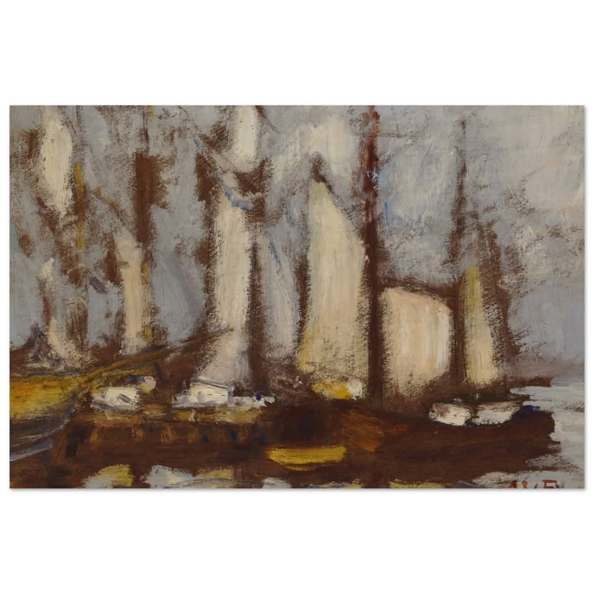Sailing vessels, 1929, by Alfred William Finch | Vintage wall art print - Wood Prints - 30x45 cm / 12x18″ -
