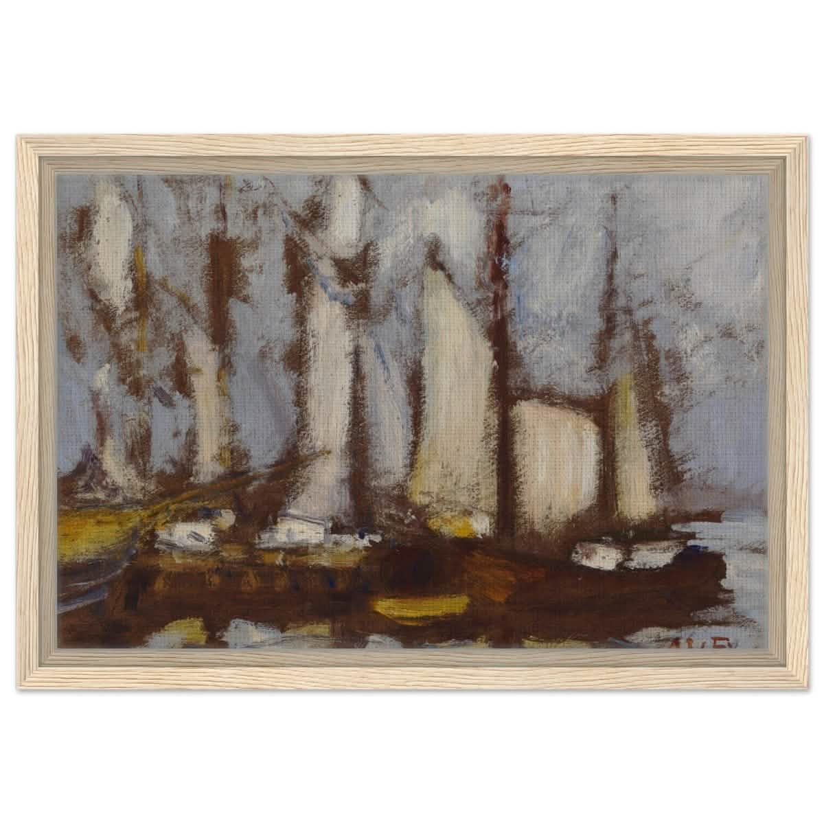 Sailing vessels, 1929, by Alfred William Finch | Vintage wall art print - Framed Canvas - 30x45 cm / 12x18″ - Wood frame