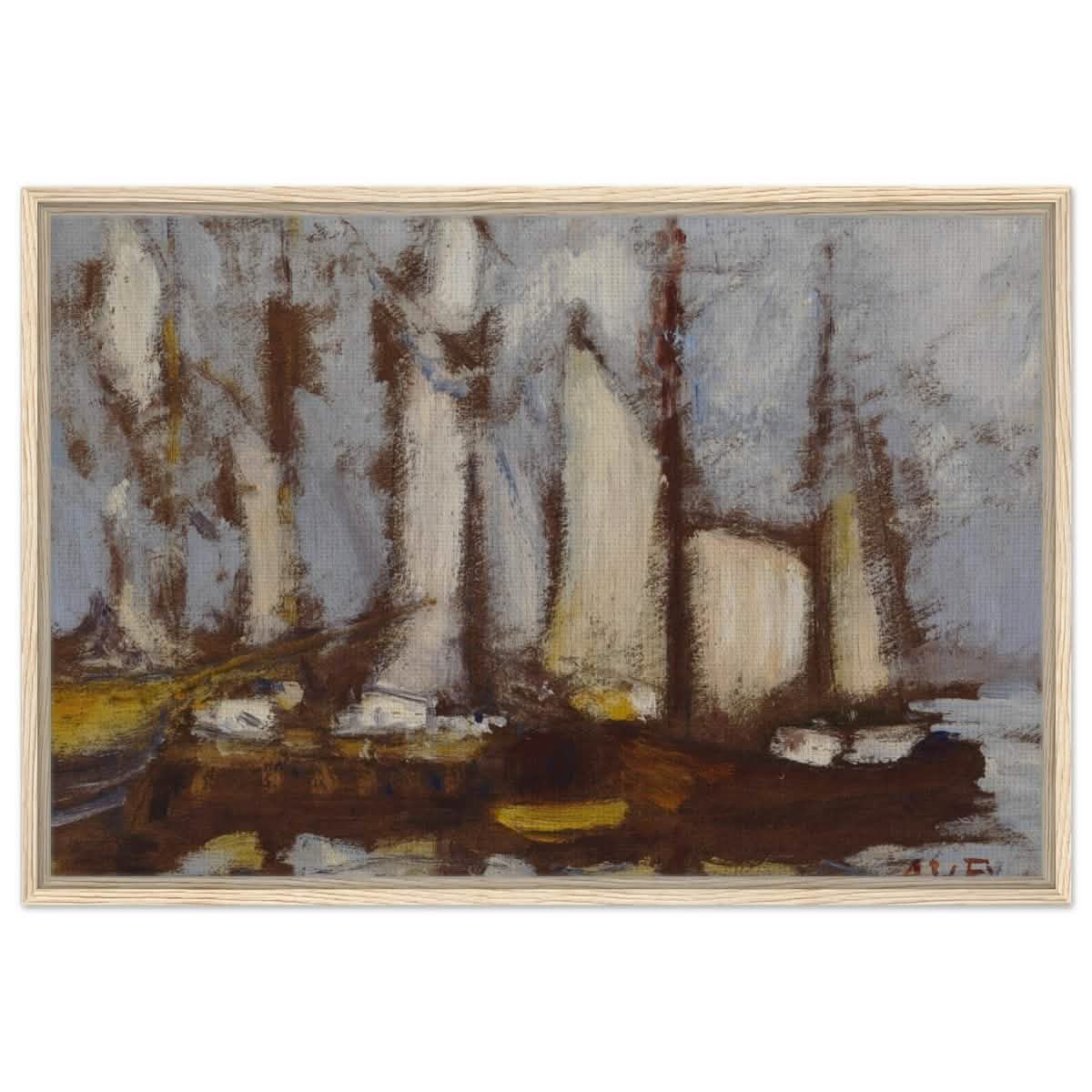 Sailing vessels, 1929, by Alfred William Finch | Vintage wall art print - Framed Canvas - 60x90 cm / 24x36″ - Wood frame