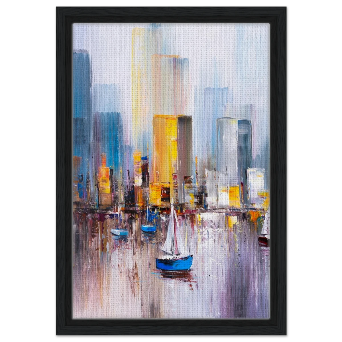 “Sails & Skylines” – Urban Reflections in Motion | Modern Wall art Print - Framed Canvas - 30x45 cm / 12x18″ - Black frame