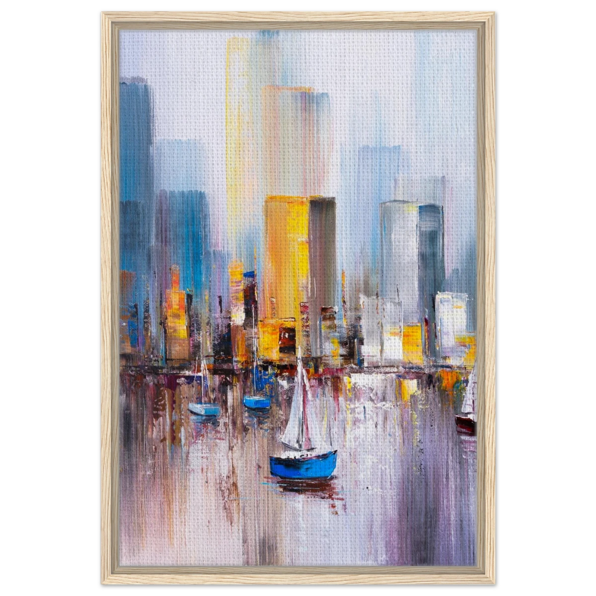 “Sails & Skylines” – Urban Reflections in Motion | Modern Wall art Print - Framed Canvas - 50x75 cm / 20x30″ - Wood frame