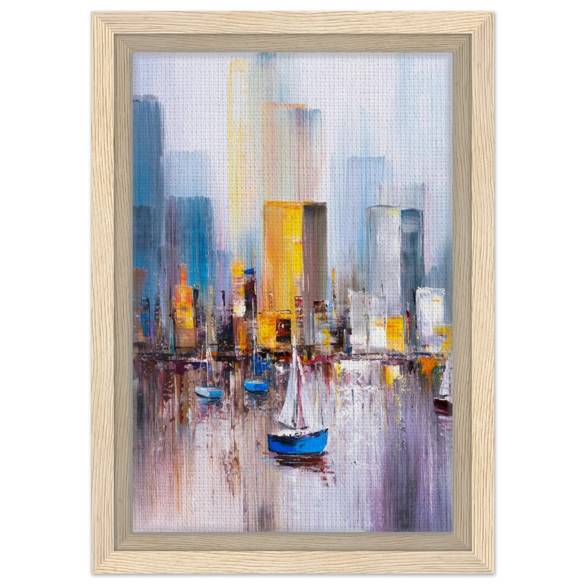 “Sails & Skylines” – Urban Reflections in Motion | Modern Wall art Print - Framed Canvas - 20x30 cm / 8x12″ - Wood frame