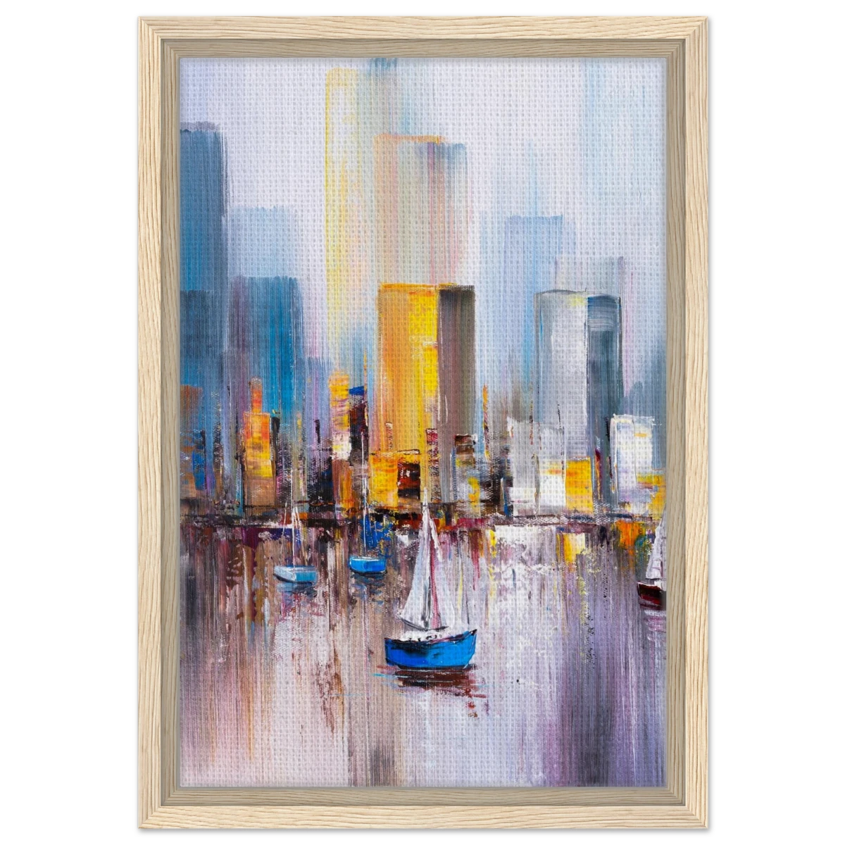 “Sails & Skylines” – Urban Reflections in Motion | Modern Wall art Print - Framed Canvas - 30x45 cm / 12x18″ - Wood frame