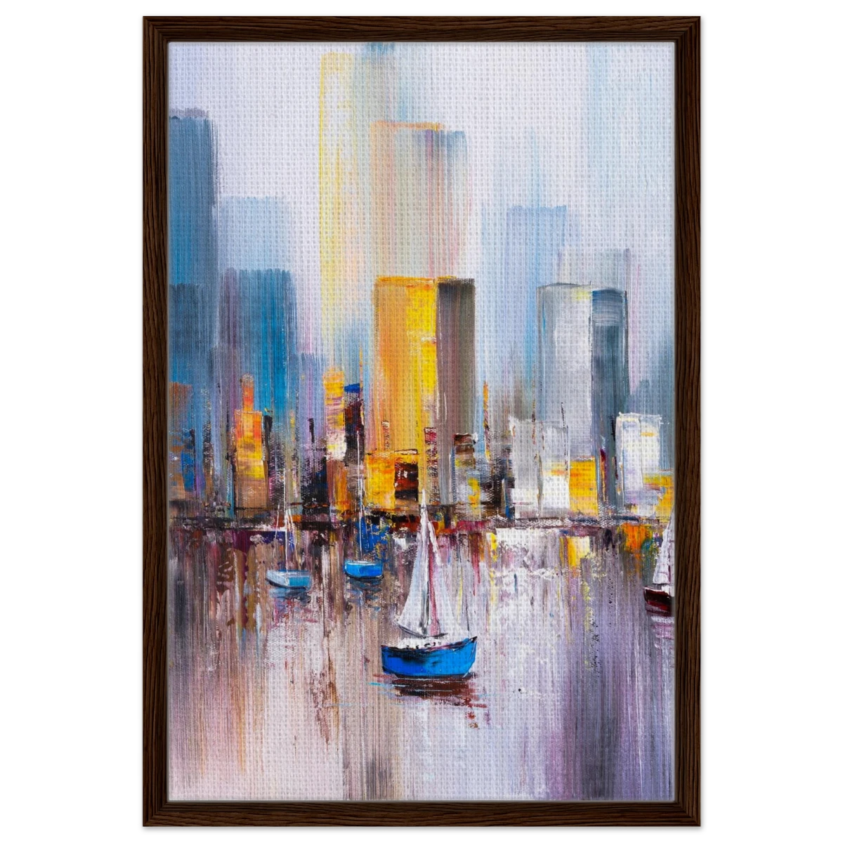 “Sails & Skylines” – Urban Reflections in Motion | Modern Wall art Print - Framed Canvas - 50x75 cm / 20x30″ - Dark wood frame