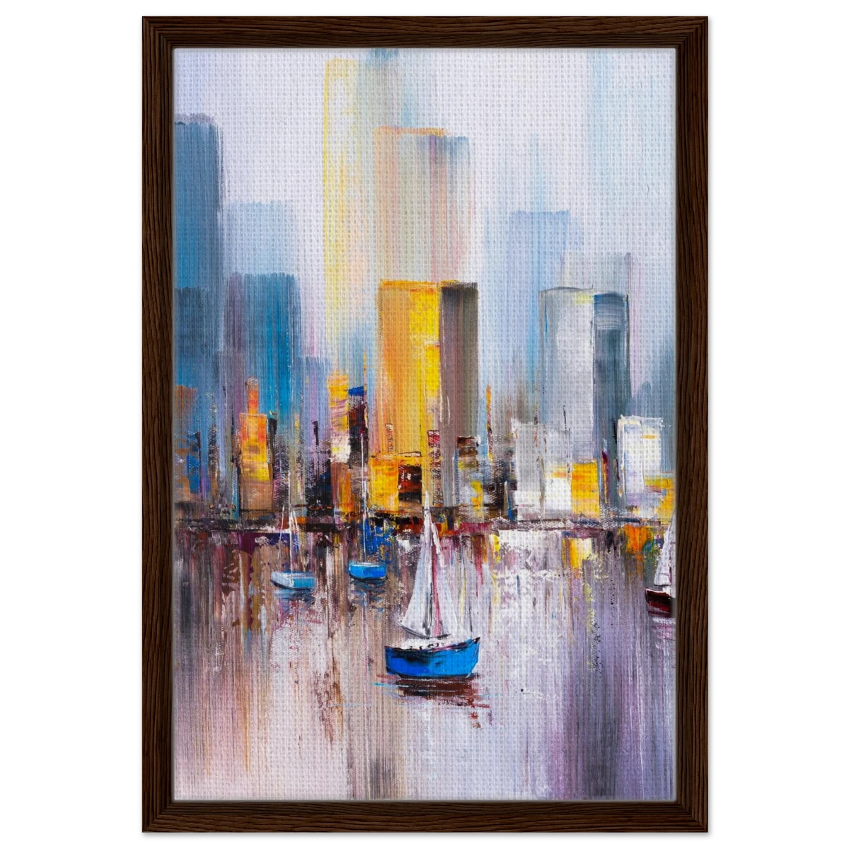 “Sails & Skylines” – Urban Reflections in Motion | Modern Wall art Print - Framed Canvas - 40x60 cm / 16x24″ - Dark wood frame