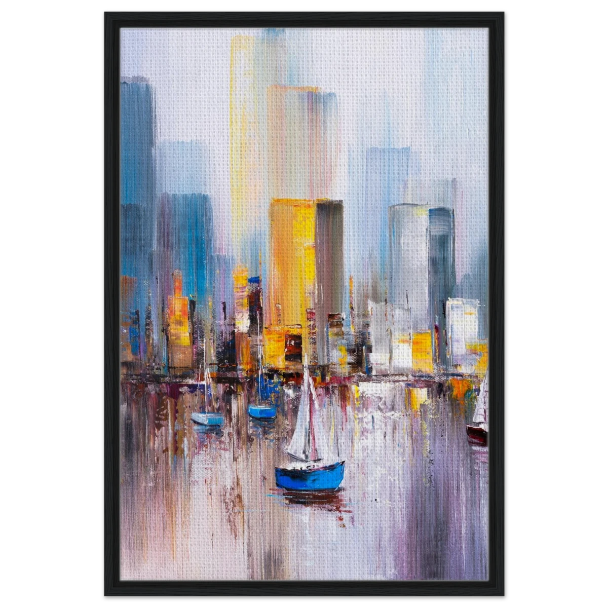 “Sails & Skylines” – Urban Reflections in Motion | Modern Wall art Print - Framed Canvas - 60x90 cm / 24x36″ - Black frame