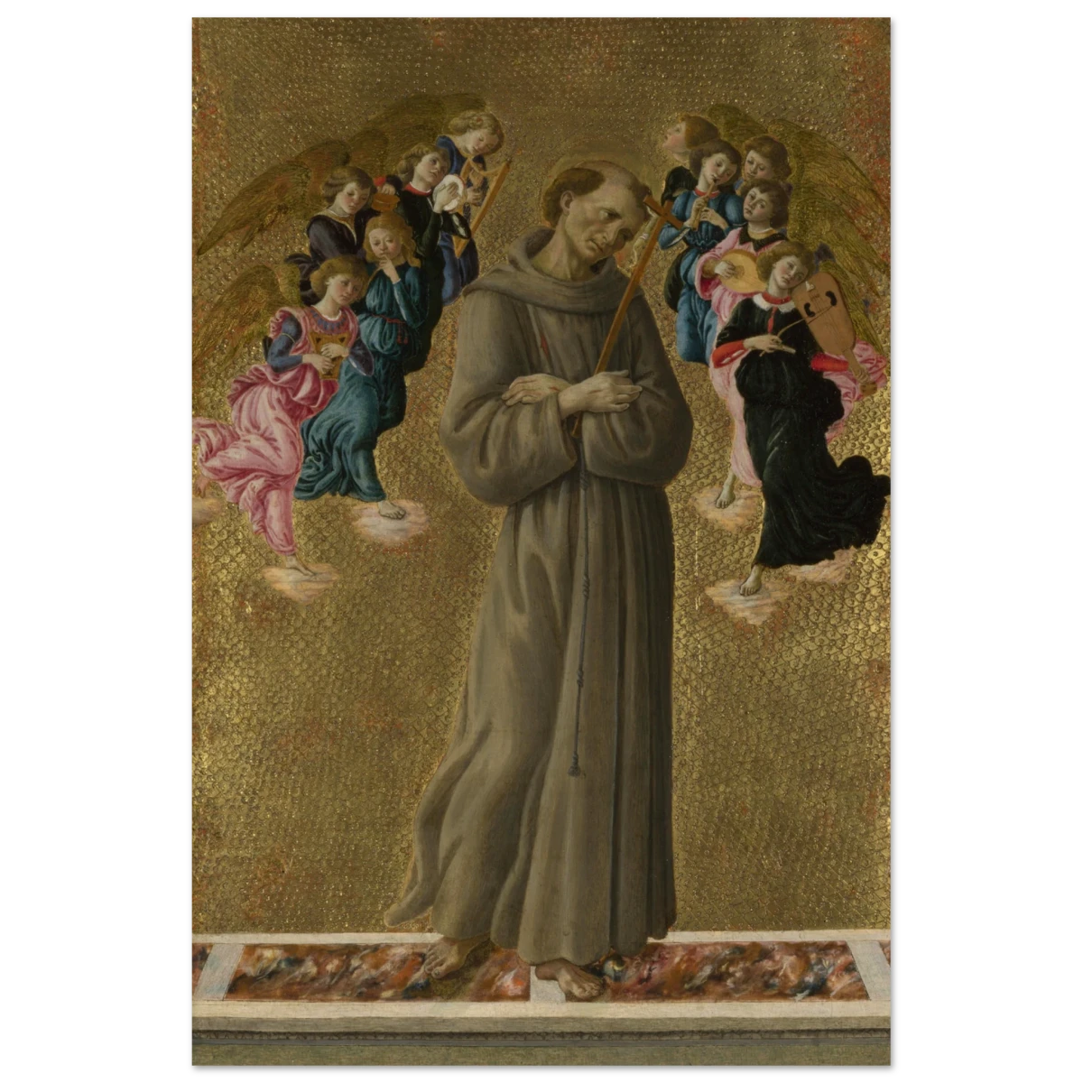 Saint Francis of Assisi with Angels by Sandro Botticelli | Vintage art Wall art print - 30x45 cm / 12x18″ - Wood Prints -
