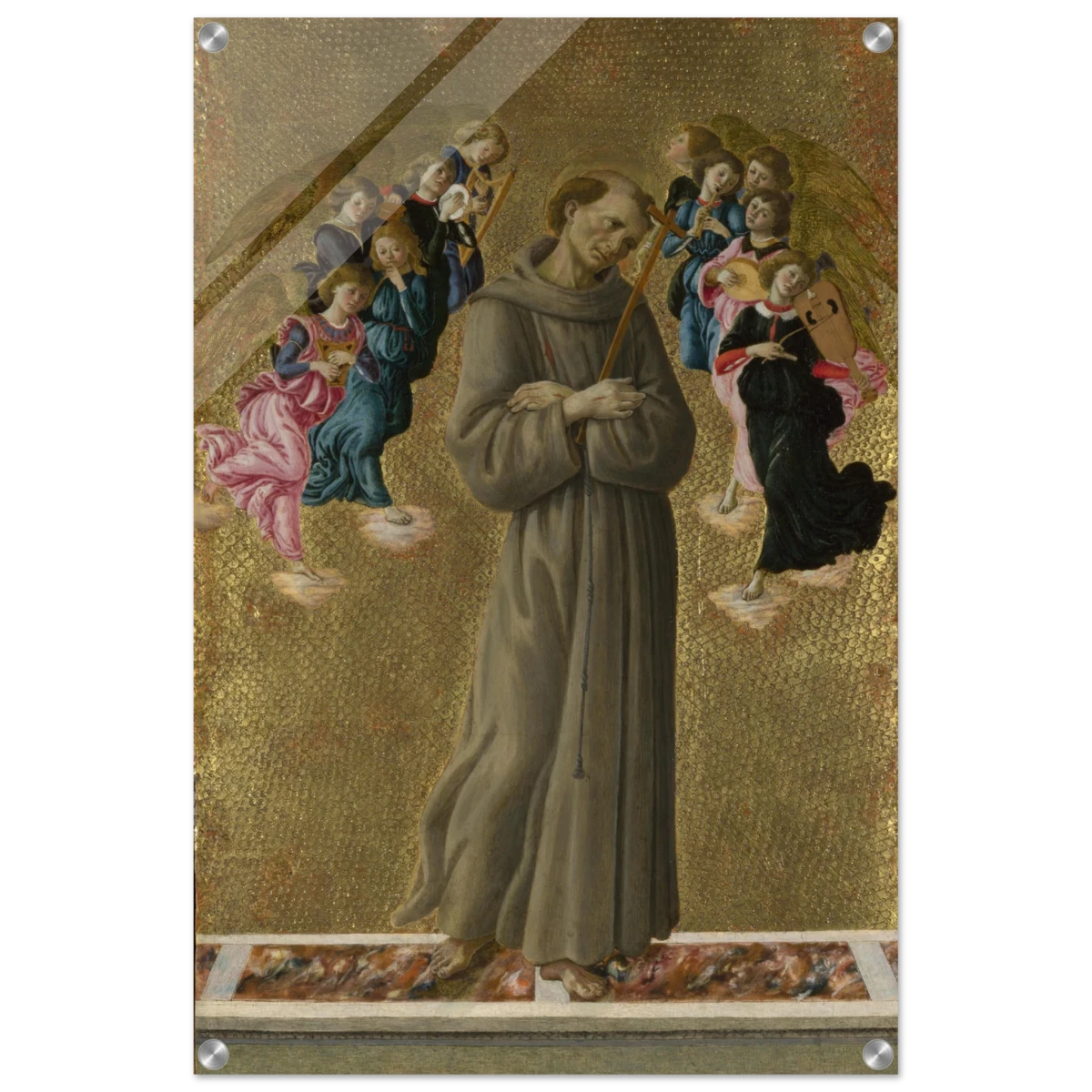 Saint Francis of Assisi with Angels by Sandro Botticelli | Vintage art Wall art print - 50x75 cm / 20x30″ - Acrylic Print -