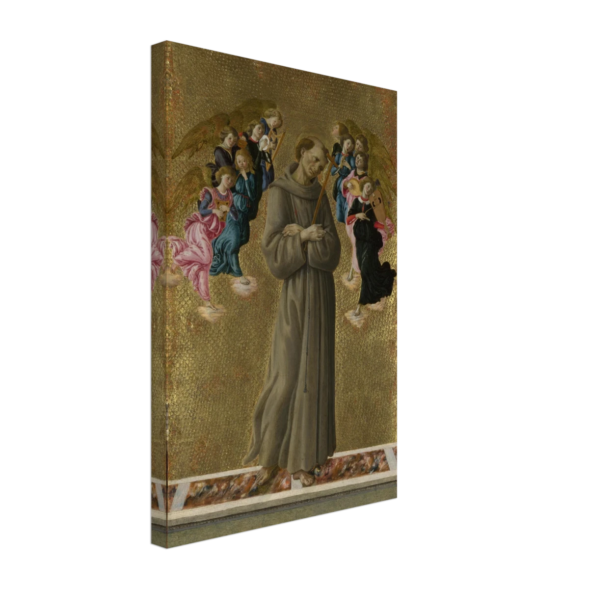 Saint Francis of Assisi with Angels by Sandro Botticelli | Vintage art Wall art print - 30x45 cm / 12x18″ - Canvas -