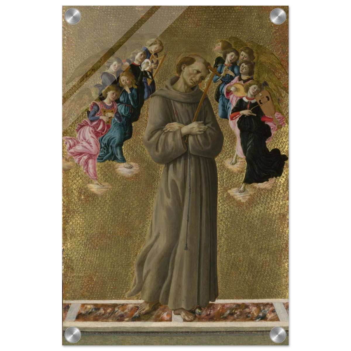 Saint Francis of Assisi with Angels by Sandro Botticelli | Vintage art Wall art print - 30x45 cm / 12x18″ - Acrylic Print -