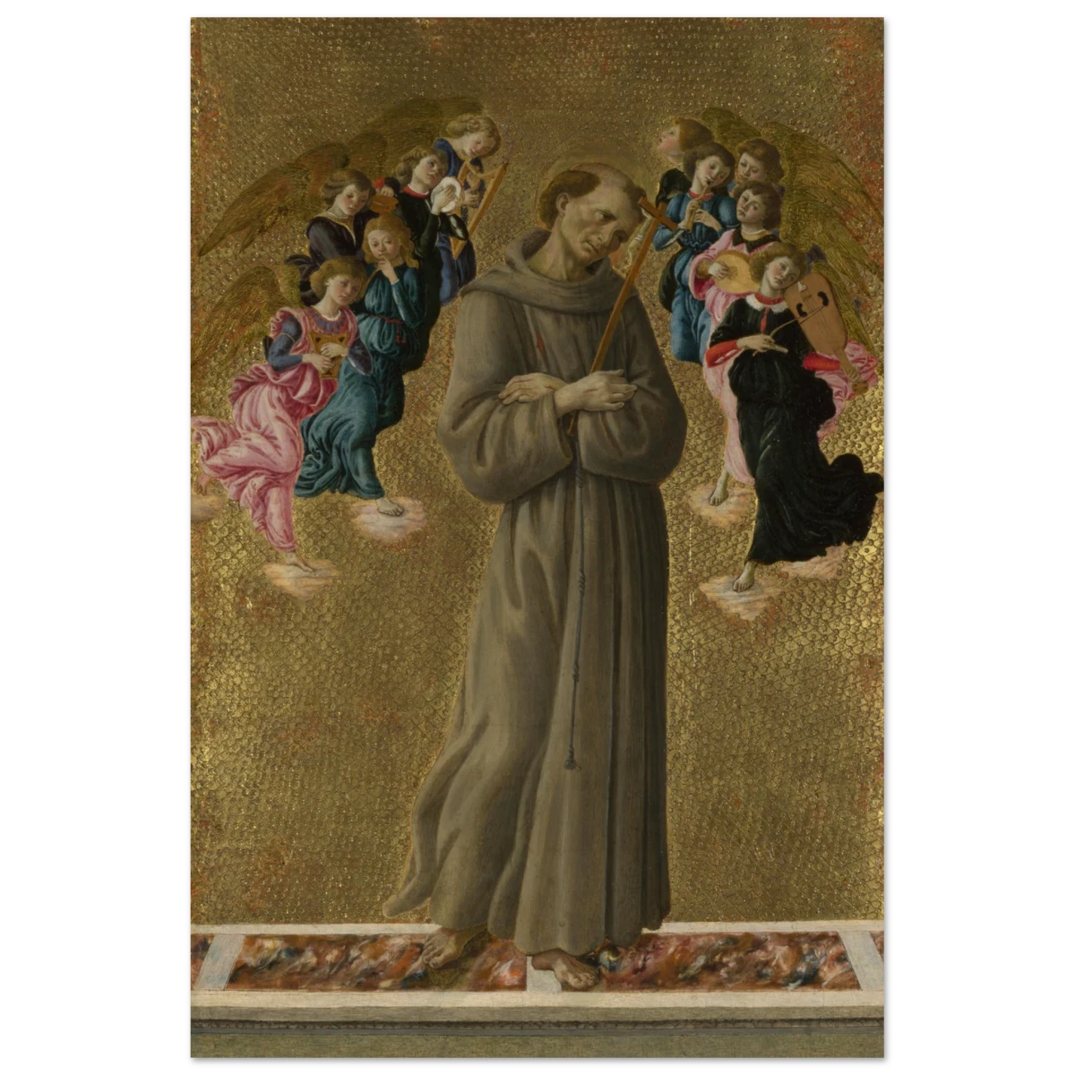 Saint Francis of Assisi with Angels by Sandro Botticelli | Vintage art Wall art print - 50x75 cm / 20x30″ - Wood Prints -