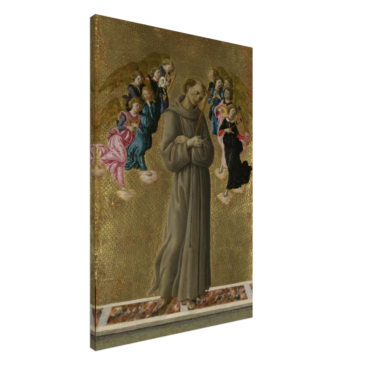 Saint Francis of Assisi with Angels by Sandro Botticelli | Vintage art Wall art print - 60x90 cm / 24x36″ - Canvas -