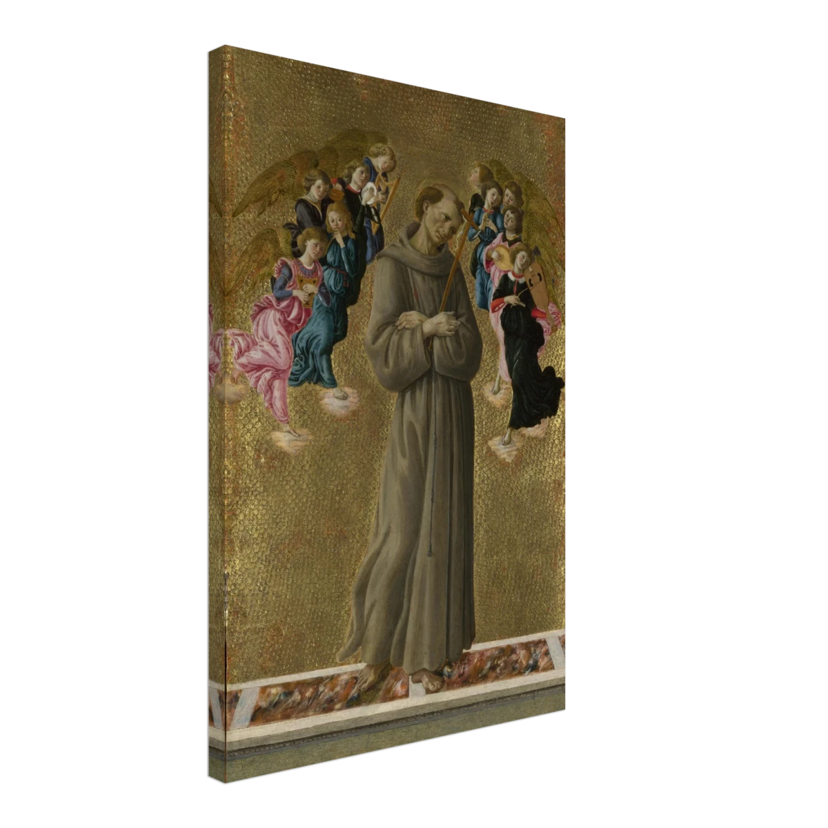 Saint Francis of Assisi with Angels by Sandro Botticelli | Vintage art Wall art print - 40x60 cm / 16x24″ - Canvas -