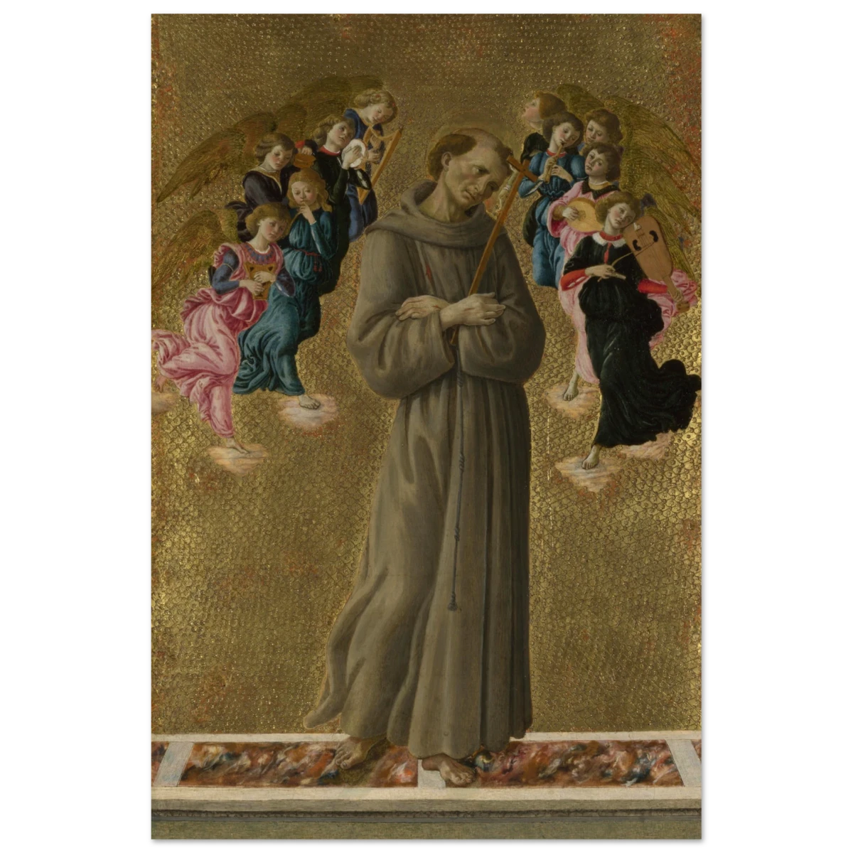 Saint Francis of Assisi with Angels by Sandro Botticelli | Vintage art Wall art print - 40x60 cm / 16x24″ - Wood Prints -