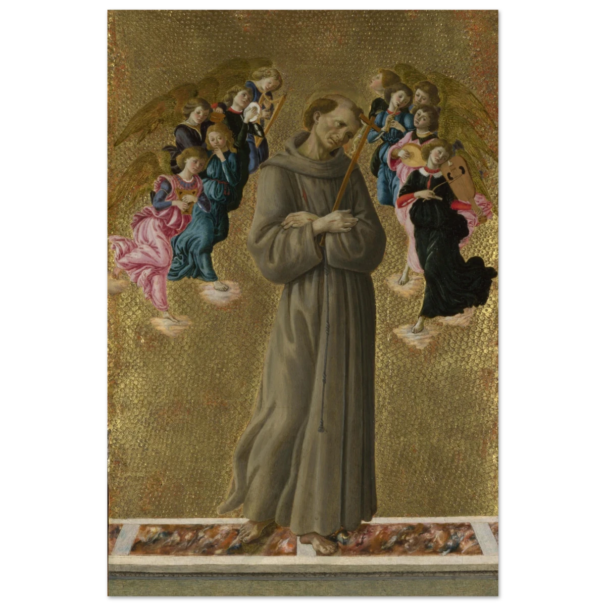 Saint Francis of Assisi with Angels by Sandro Botticelli | Vintage art Wall art print - 50x75 cm / 20x30″ - Aluminum Print -