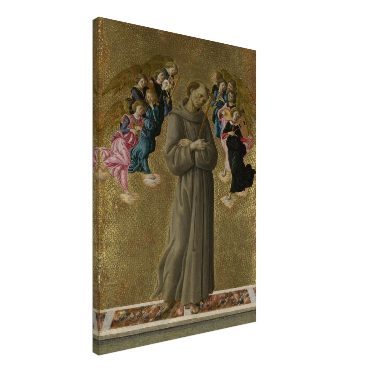 Saint Francis of Assisi with Angels by Sandro Botticelli | Vintage art Wall art print - 50x75 cm / 20x30″ - Canvas -