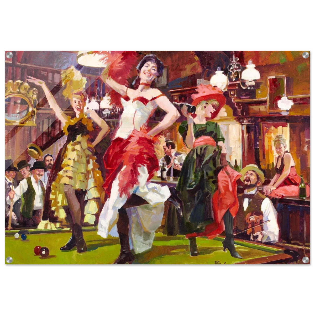 "Saloon Soirée" – Can - Can Dancers in a Wild West Saloon by Bob Byerley | Vintage Western Wall Art Print - Acrylic Print - 70x100 cm / 28x40″ -