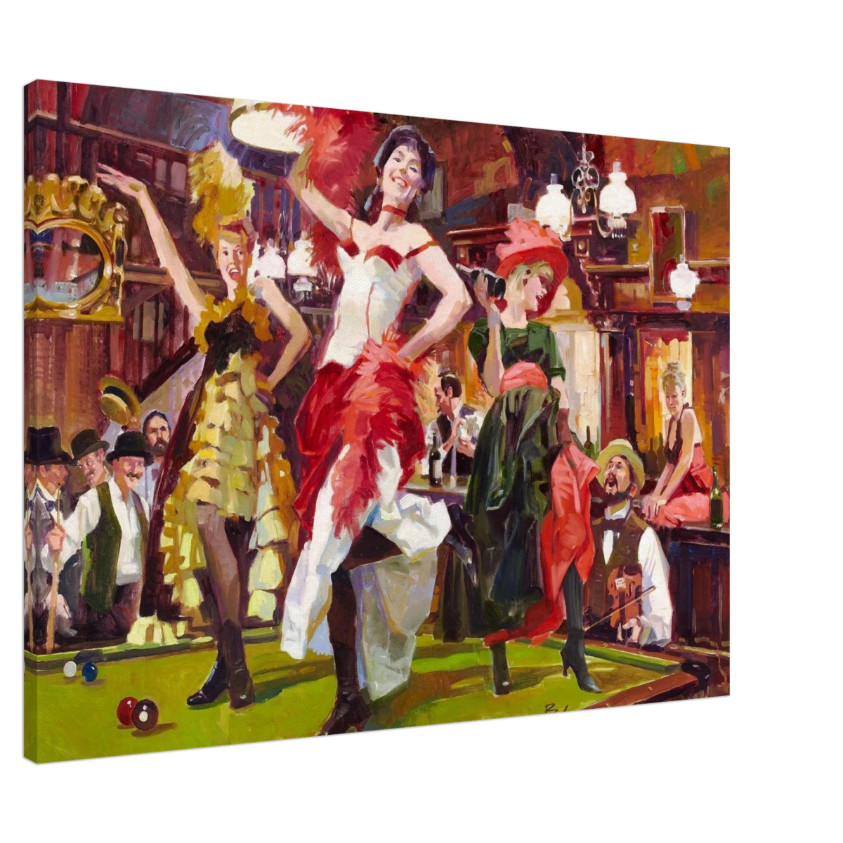 "Saloon Soirée" – Can - Can Dancers in a Wild West Saloon by Bob Byerley | Vintage Western Wall Art Print - Canvas - 70x100 cm / 28x40″ -