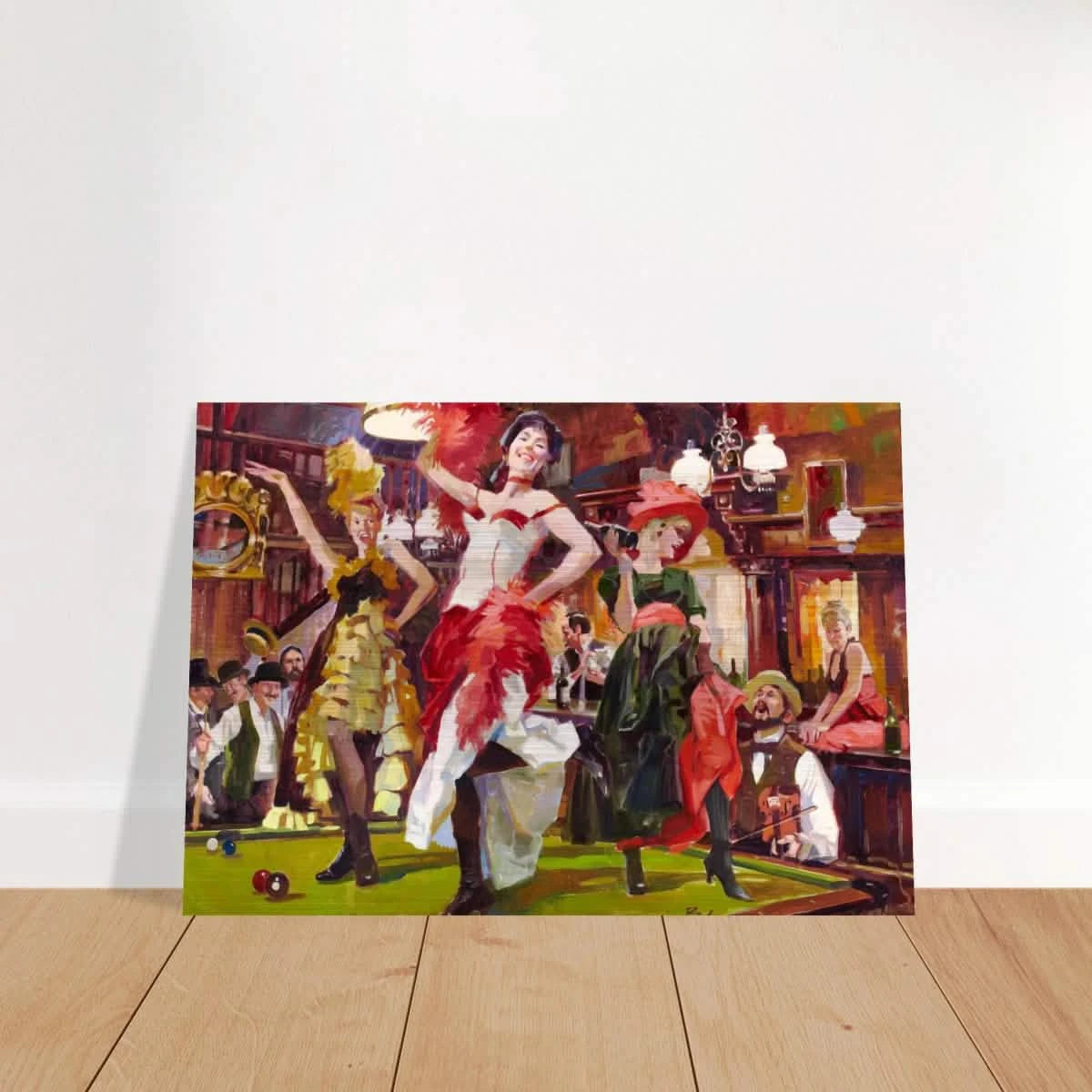 "Saloon Soirée" – Can - Can Dancers in a Wild West Saloon by Bob Byerley | Vintage Western Wall Art Print - Brushed Aluminum Print - 70x100 cm / 28x40″ -