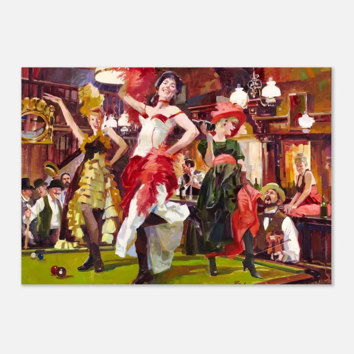 "Saloon Soirée" – Can - Can Dancers in a Wild West Saloon by Bob Byerley | Vintage Western Wall Art Print - Aluminum Print - 70x100 cm / 28x40″ -
