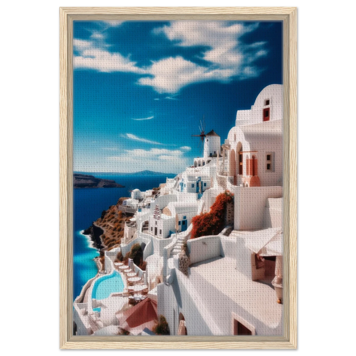 “Santorini Serenity” – Dreamy Greek Island Wall Art Print - Framed Canvas - 40x60 cm / 16x24″ - Wood frame