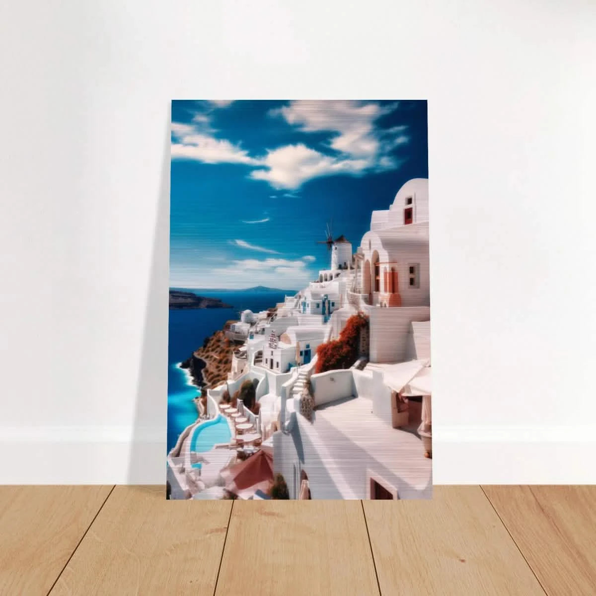 “Santorini Serenity” – Dreamy Greek Island Wall Art Print - Brushed Aluminum Print - 60x90 cm / 24x36″ -
