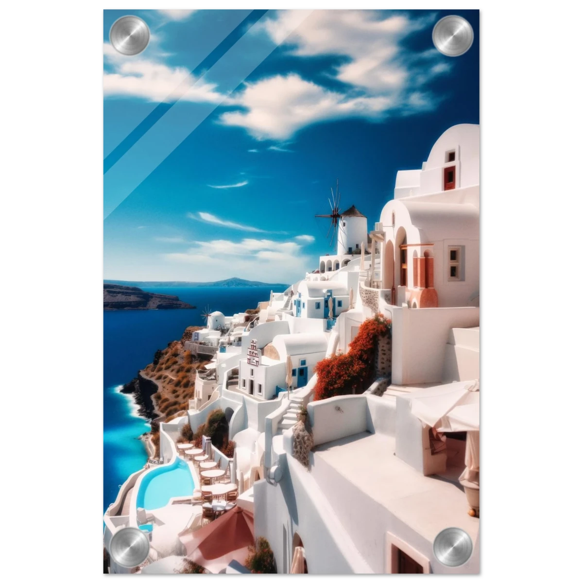 “Santorini Serenity” – Dreamy Greek Island Wall Art Print - Acrylic Print - 20x30 cm / 8x12″ -