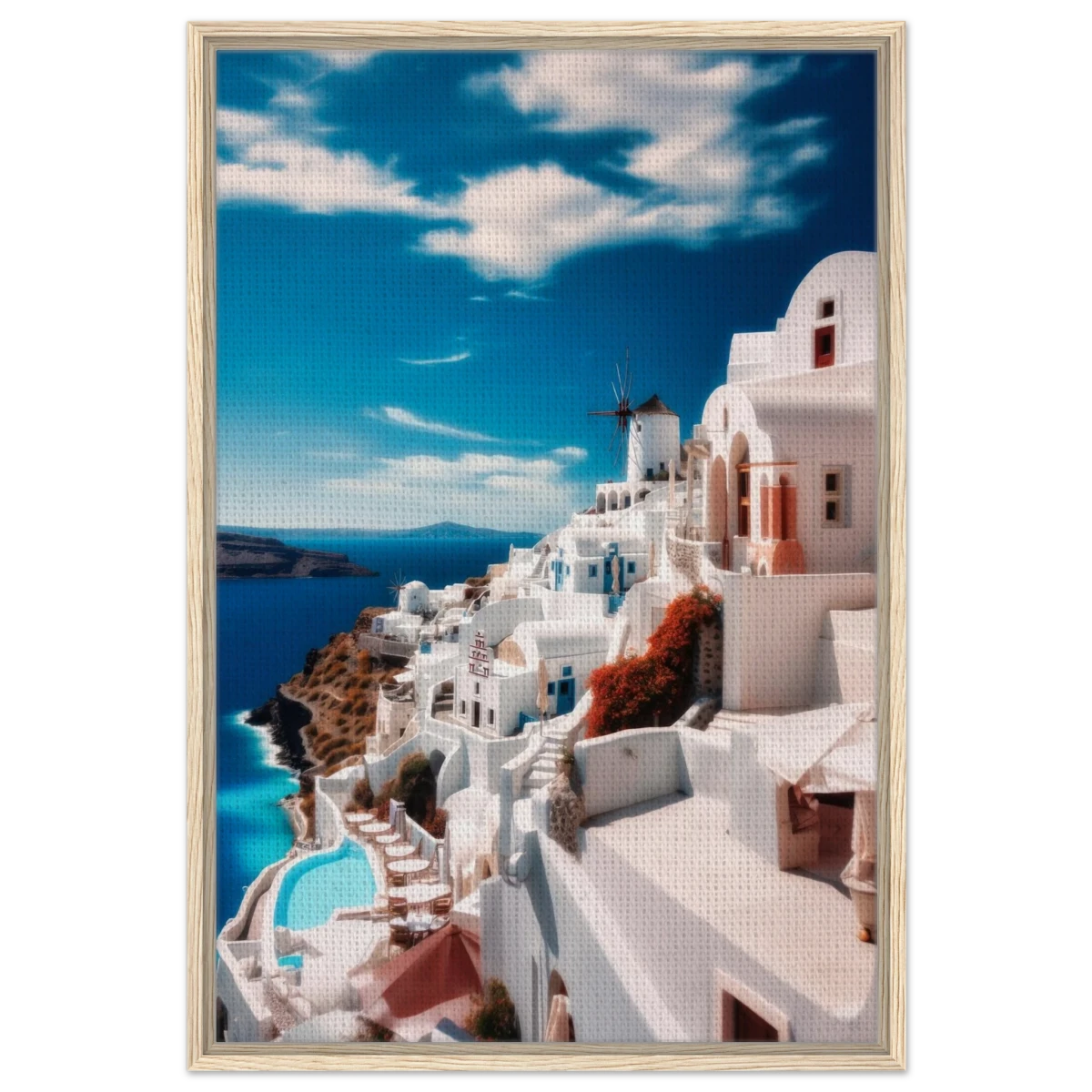 “Santorini Serenity” – Dreamy Greek Island Wall Art Print - Framed Canvas - 60x90 cm / 24x36″ - Wood frame