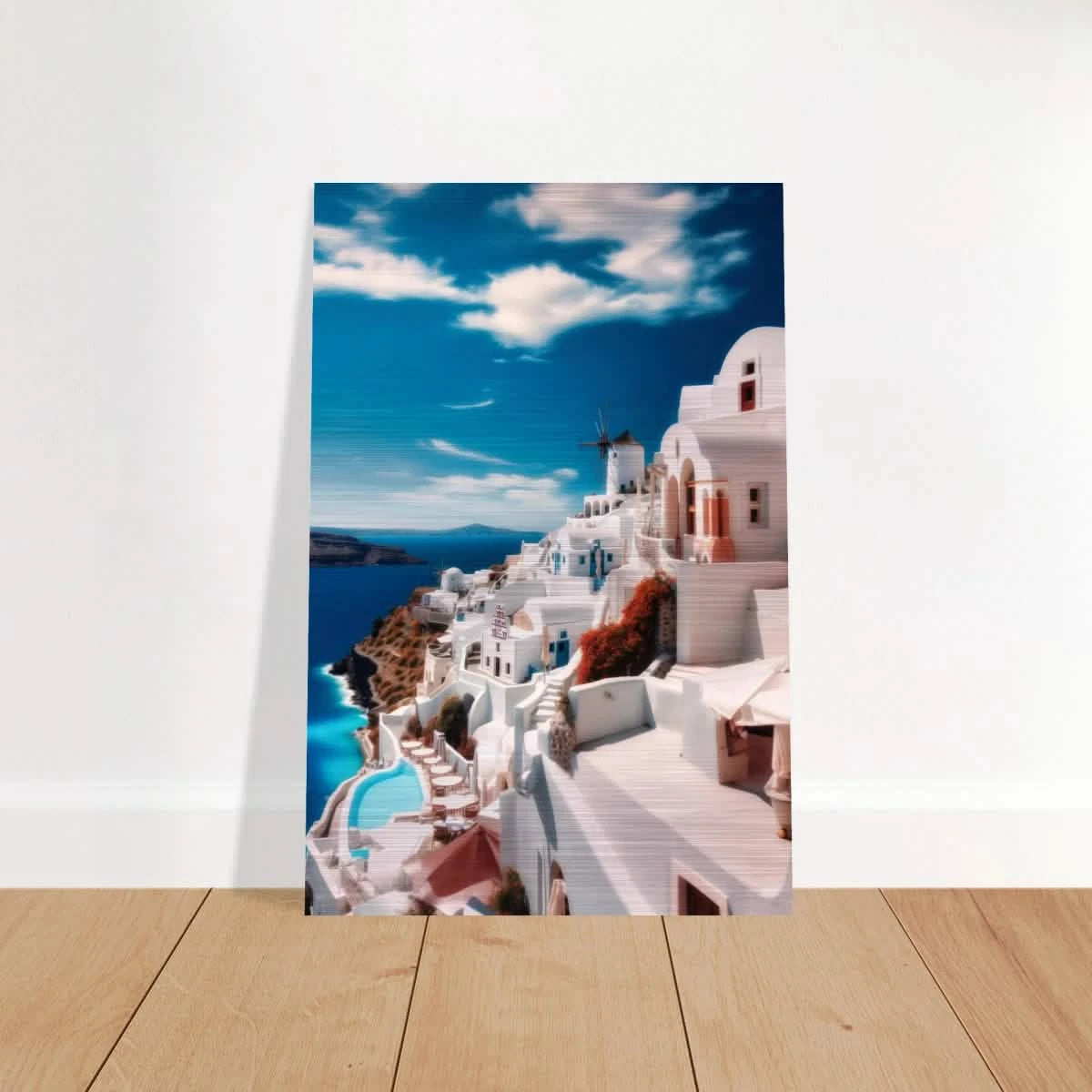 “Santorini Serenity” – Dreamy Greek Island Wall Art Print - Brushed Aluminum Print - 30x45 cm / 12x18″ -