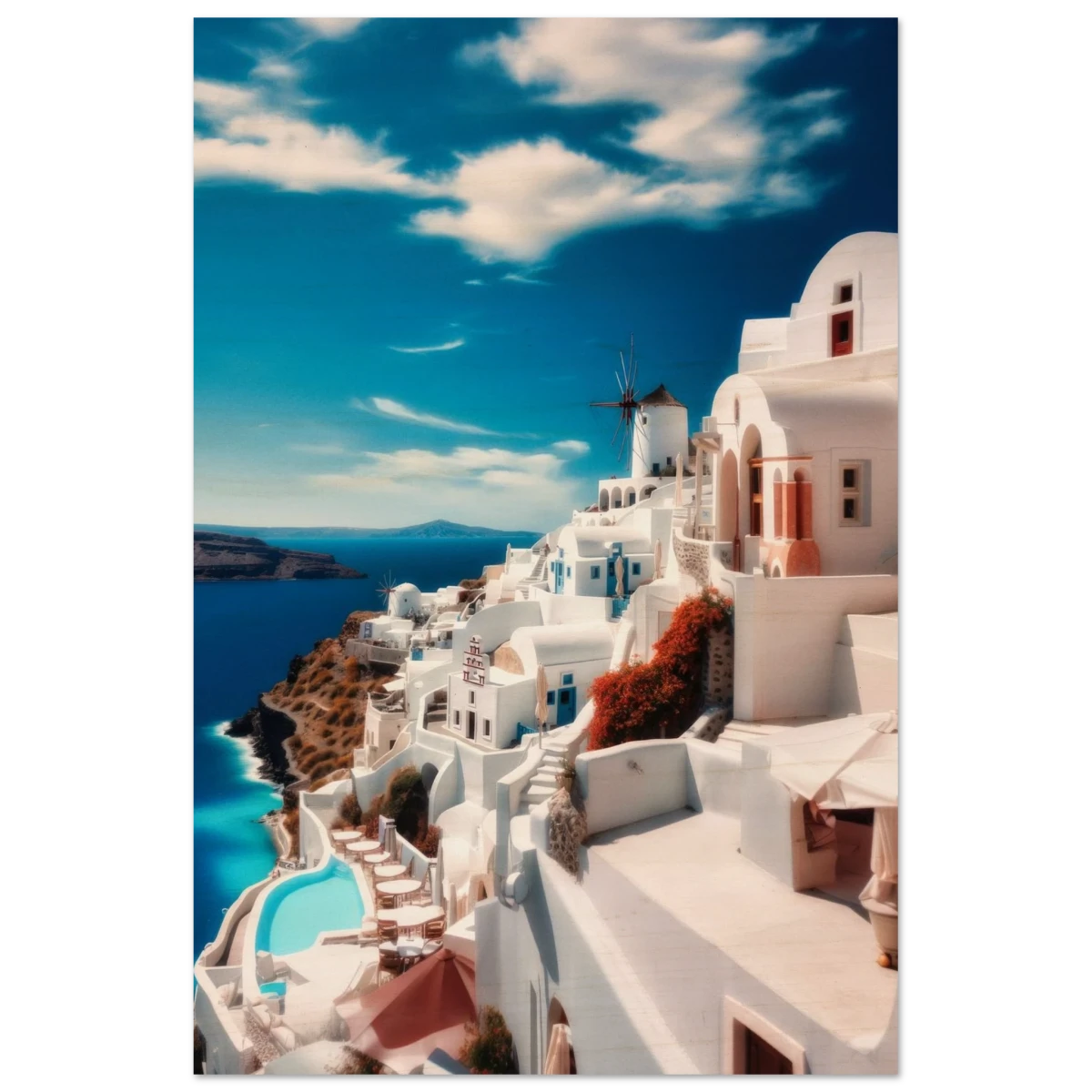 “Santorini Serenity” – Dreamy Greek Island Wall Art Print - Wood Prints - 20x30 cm / 8x12″ -