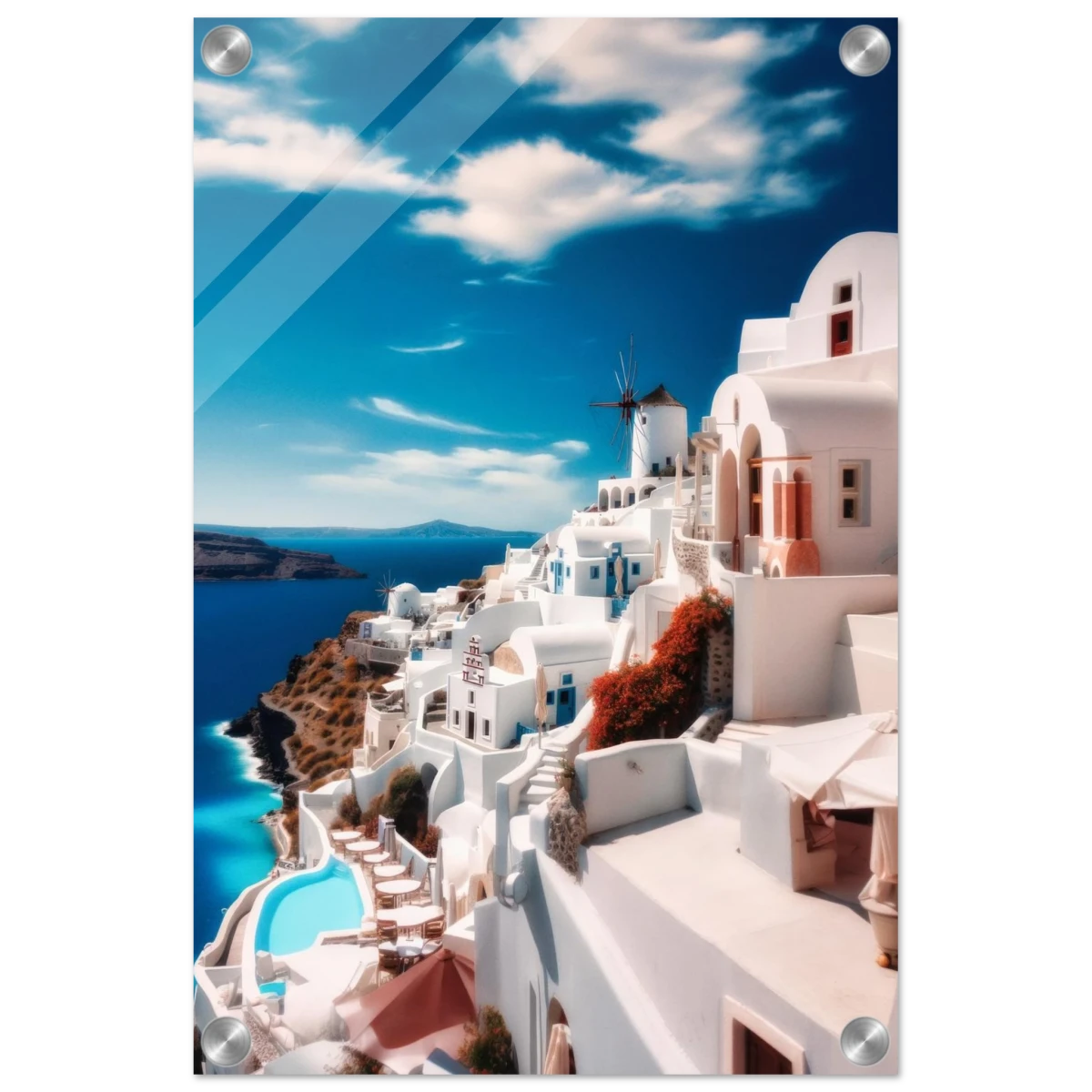 “Santorini Serenity” – Dreamy Greek Island Wall Art Print - Acrylic Print - 30x45 cm / 12x18″ -