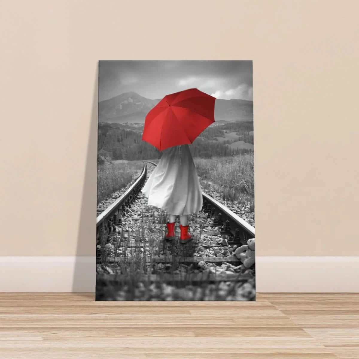Scarlet Journey – Striking Black & White wall Art Print - Brushed Aluminum Print - 30x45 cm / 12x18″ -