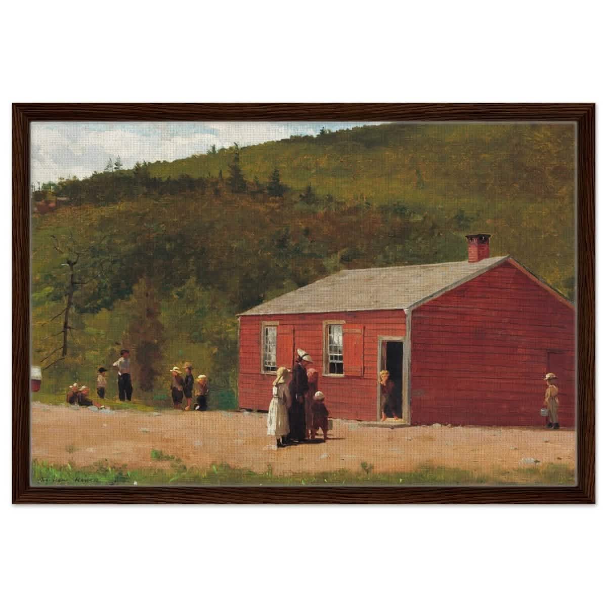 School Time by Winslow Homer | Vintage wall art print - Framed Canvas - 50x75 cm / 20x30″ - Dark wood frame