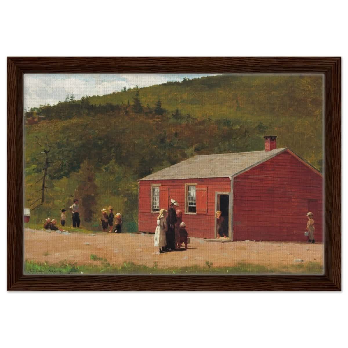 School Time by Winslow Homer | Vintage wall art print - Framed Canvas - 30x45 cm / 12x18″ - Dark wood frame