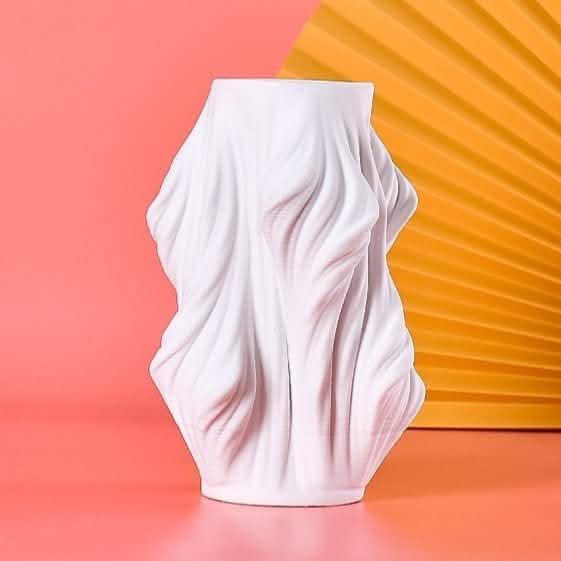 Sculptural White Ceramic Vase – Modern Minimalist Draped Design - Medium (32cmx Width 17cm) -