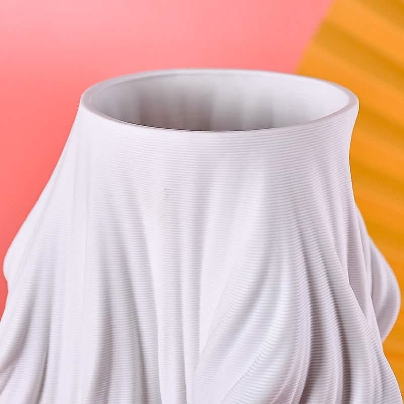 Sculptural White Ceramic Vase – Modern Minimalist Draped Design - Medium (32cmx Width 17cm) -