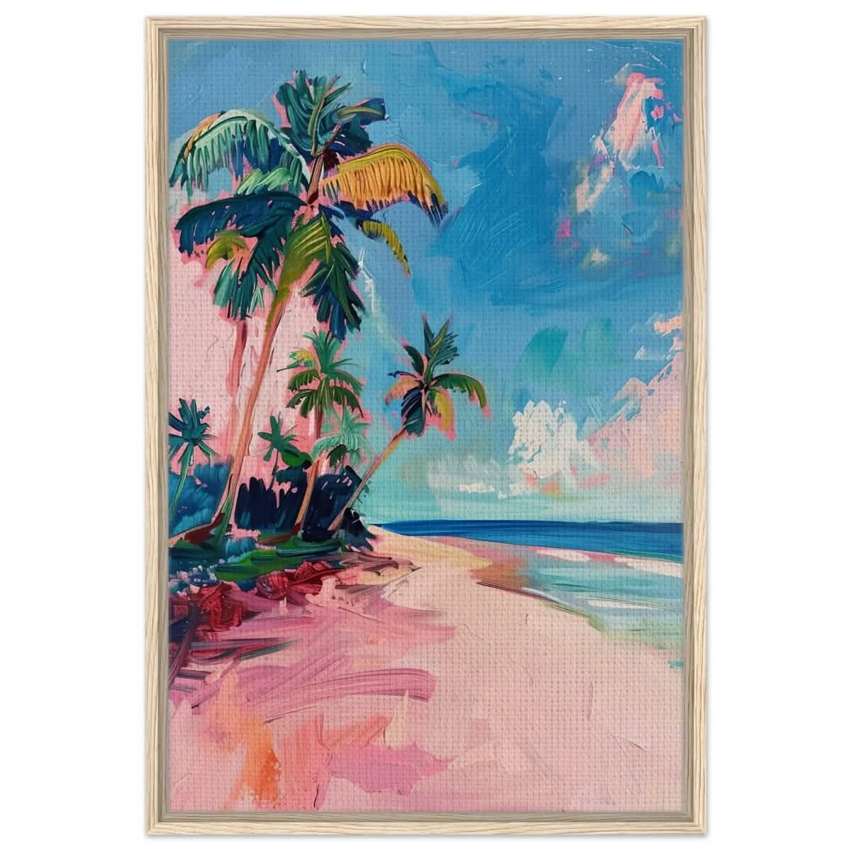Seaside Dreams | Vibrant Mediterranean Wall Art | Palm Beach wall art print - Framed Canvas - 30x45 cm / 12x18″ - Wood frame