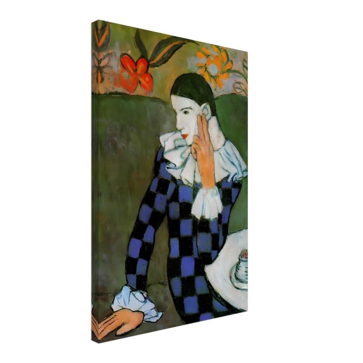 Seated Harlequin by Pablo Picasso | Cubism wall art print | Post impressionism - Canvas - 40x60 cm / 16x24″ -