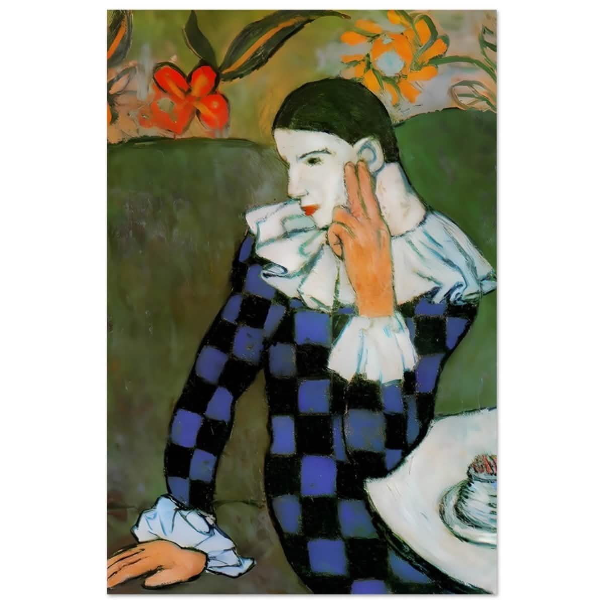Seated Harlequin by Pablo Picasso | Cubism wall art print | Post impressionism - Aluminum Print - 60x90 cm / 24x36″ -
