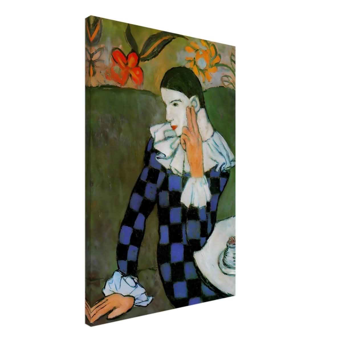 Seated Harlequin by Pablo Picasso | Cubism wall art print | Post impressionism - Canvas - 50x75 cm / 20x30″ -