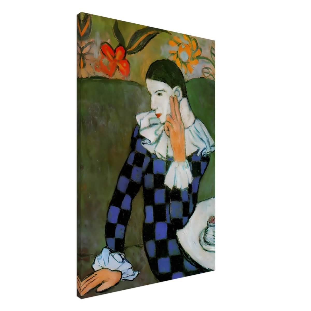 Seated Harlequin by Pablo Picasso | Cubism wall art print | Post impressionism - Canvas - 60x90 cm / 24x36″ -
