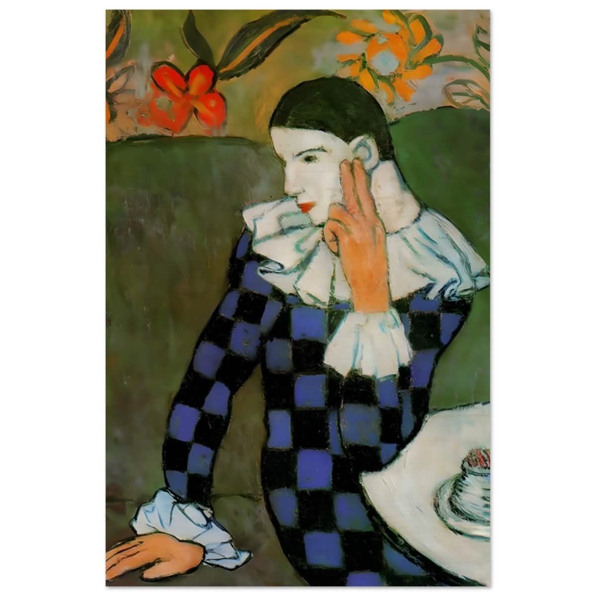 Seated Harlequin by Pablo Picasso | Cubism wall art print | Post impressionism - Wood Prints - 40x60 cm / 16x24″ - 20 mm