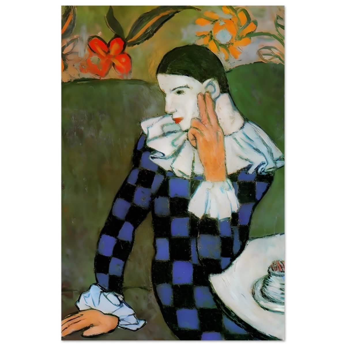Seated Harlequin by Pablo Picasso | Cubism wall art print | Post impressionism - Aluminum Print - 40x60 cm / 16x24″ -