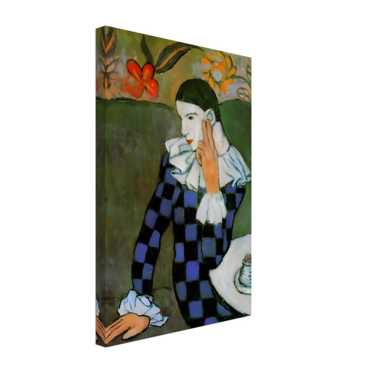 Seated Harlequin by Pablo Picasso | Cubism wall art print | Post impressionism - Canvas - 30x45 cm / 12x18″ -