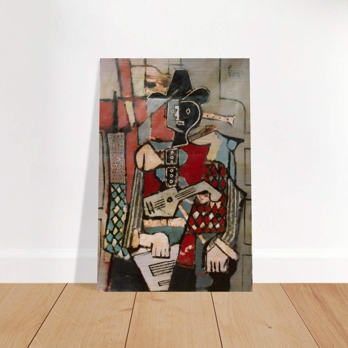 Seated Harlequin by Pablo Picasso - Brushed Aluminum Print - 30x45 cm / 12x18″ -
